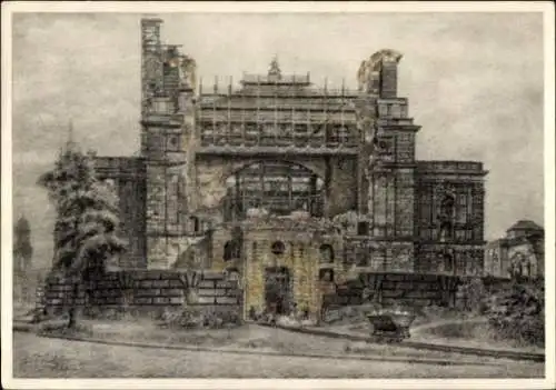 Künstler Ak Winkler, C., Dresden, Staatsoper, Semperbau, Blick von der Rückseite in das Bühnenhaus