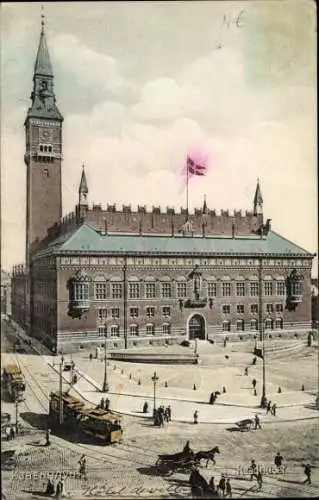 Ak København Kopenhagen Dänemark, Rathaus, Kopenhagener Rathaus, Flagge,  Architektur