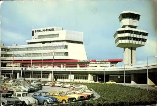 Ak Berlin Reinickendorf Tegel, Flughafen, Parkplatz, Tower, VW Käfer