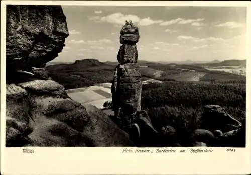 Ak Elbsandsteingebirge, Barbarine am Pfaffenstein, Felsen, Hahn 8163
