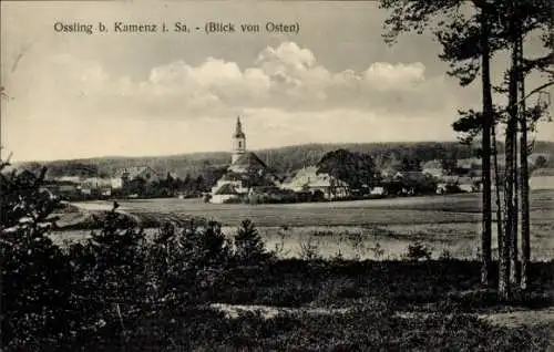 Ak Oßling Ossling in der Oberlausitz, Blick von Osten, Kirche
