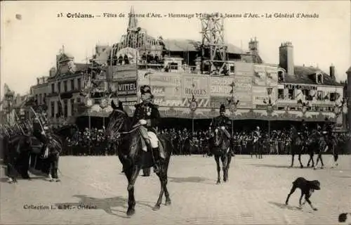 Ak Orléans Loiret, Feste von Jeanne d'Arc, Militärhommage, Reiter, Hund