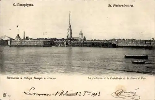 Ak Sankt Petersburg Russland, Panorama von  Peter-Paul-Festung, Kathdrale, Wasseransicht