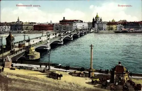 Ak Sankt Petersburg Russland, Nikolaev-Brücke, Prachtstraße,  Gebäude