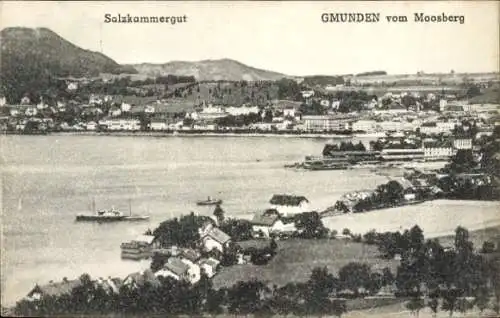 Ak Gmunden am Traunsee Salzkammergut Oberösterreich, Gesamtansicht vom Moosberg aus