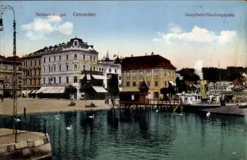 Ak Gmunden am Traunsee Salzkammergut Oberösterreich, Dampfschifflandungsplatz