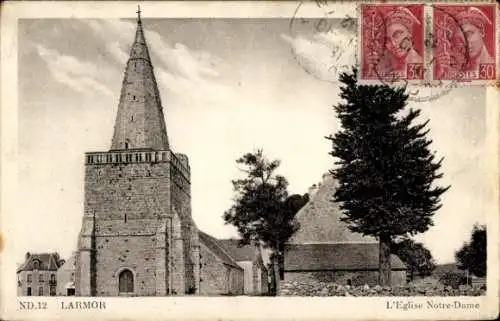 Ak Larmor Morbihan, L'Eglise Notre-Dame, Turm, Baum,  Ansichten