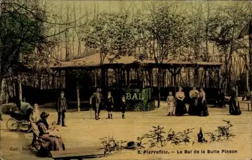 Ak Pierrefitte Seine Saint Denis, Menschen am Bal de la Butte Pinson, Tanzpavillon, Natur umgeben