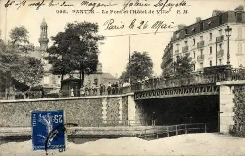 Ak Pantin Seine Saint Denis, Le Pont et l'Hôtel de Ville, Paris, Brücke, Stadtansicht, 26. Mai