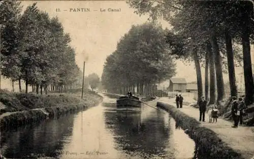 Ak Pantin Seine Saint Denis, Le Canal, Wasserweg, Bäume entlang des Ufers, Menschen am Wasser