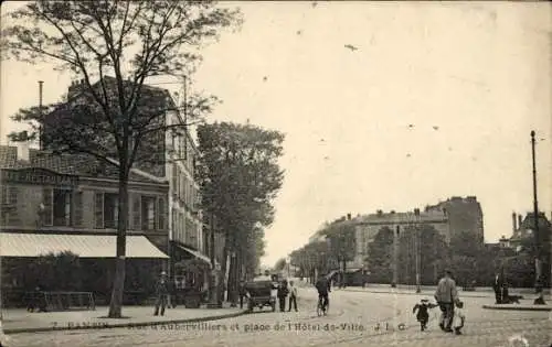 Ak Pantin Seine Saint Denis, Straße mit Restaurant, Menschen, Bäume, Gebäude
