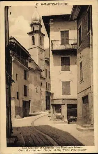 Ak Saint Martin Vésubie Alpes Maritimes, Rue Centrale, Chapelles des Penitents blancs