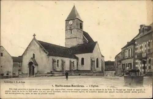 Ak Nuits sous Ravieres Yonne, Kirche, Platz, Brunnen