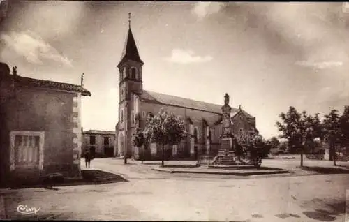 Ak Chabournay Vienne, Platz, Kirche, Denkmal