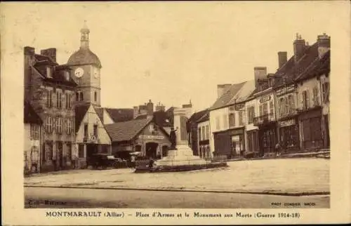 Ak Montmarault Allier, Place d'Armes, Monument aux Morts,  Architektur