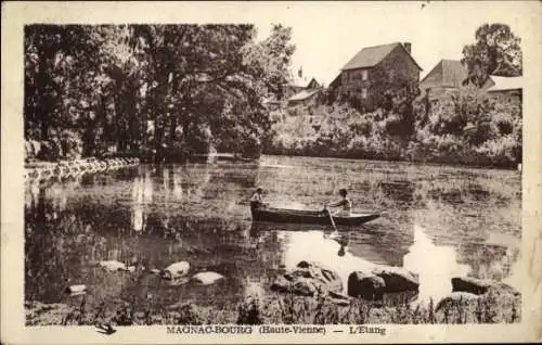 Ak Magnac-Bourg Haute Vienne, Teich, Ruderboot