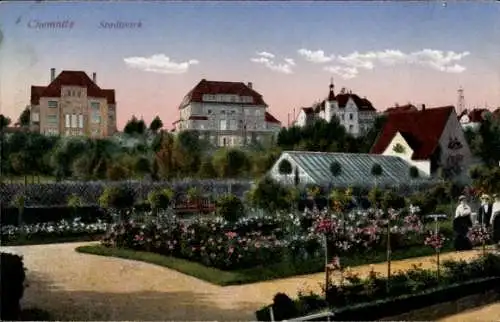 Ak Chemnitz in Sachsen, Stadtpark, Blumen,  Gebäude, Landschaft