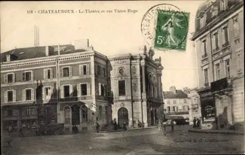 Ak Châteauroux Indre, Theater, Rue Victor Hugo,  Architektur, Schwarz-Weiß