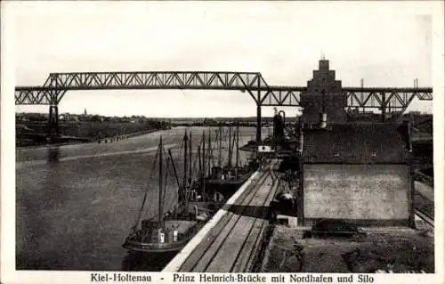 Ak Holtenau Kiel, Prinz Heinrich Brücke mit Nordhafen und Silo