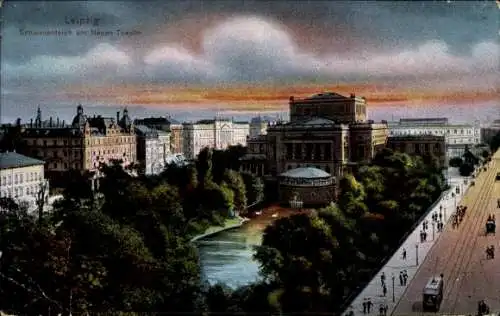 Ak Leipzig, Schwanenteich am Neuen Theater, hübsche Aussicht,  Architektur, Stadtansicht