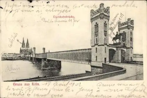 Ak Köln am Rhein, Eisenbahnbrücke, Kölner Dom, Rhein,  