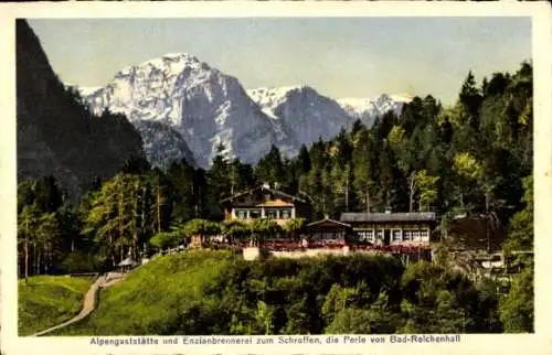 Ak Bad Reichenhall in Oberbayern, Alpengaststätte und Enzianbrauerei Zum Schroffen