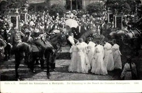 Ak Halle an der Saale, Ankunft des Kaiserpaares, Marktplatz