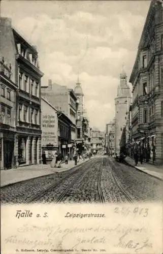 Ak Halle an der Saale, Leipziger Straße,  Architektur, Straßenansicht, schwarz-weiß, Stimmung von