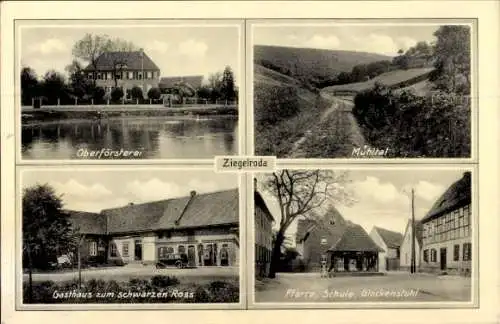 Ak Ziegelroda Querfurt im Saalekreis, Oberförsterei, Mühlhalt, Gasthaus zum schwarzen Ross, Pfarr