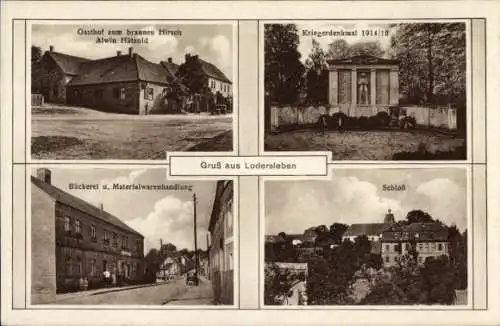 Ak Lodersleben Querfurt im Saalekreis, Gasthof zum braunen Hirsch, Bäckerei, Kriegerdenkmal 1914/