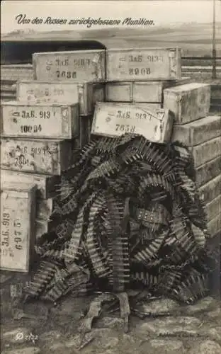 Foto Ak Von den Russen zurückgelassene Munition, I. WK