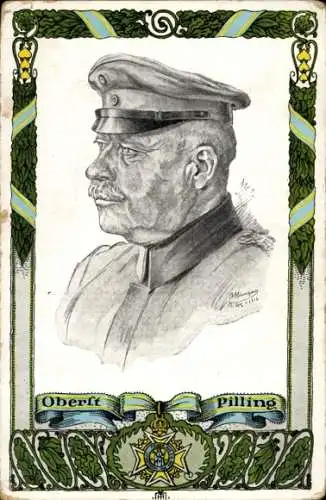 Passepartout Ak Oberst Pilling, 106. Infanterie Regiment, KS. 7. Inf. Rgt., Portrait, Orden