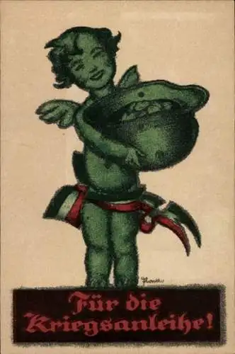 Künstler Ak Für die Kriegsanleihe, Engel, Stahlhelm