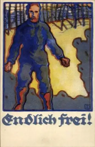 Künstler Ak Dominicus, Josef, Endlich frei, Kriegsgefangenen Heimkehrkarte Nr 1