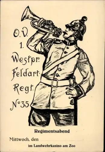 Regiment Ak Regimentsabend O.V. 1. Westpr. Feldart. Regt. No. 35, Landwehrkasino am Zoo