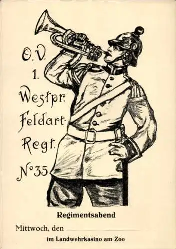 Regiment Ak Regimentsabend O.V. 1. Westpr. Feldart. Regt. No. 35, Landwehrkasino am Zoo