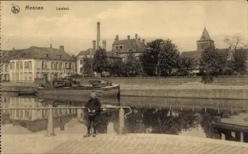 Ak Menin Menen Meenen Lys Westflandern, Wasseransicht, Gebäude, Mensch, Boot, ruhig, historisch