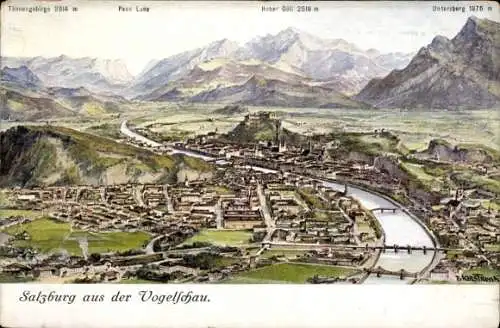Ak Salzburg in Österreich, Luftaufnahme  Tännengebirge, Pass Luer, Hoher Göll, Untersberg