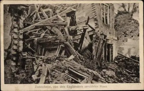 Ak Zonnebeke Zonnebeeke Zonnebecke Westflandern, von den Engländern zerstörtes Haus