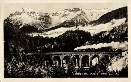 Ak Semmering in Niederösterreich, Dampflok, Viadukt, Berge, Schneelandschaft, Kalte Rinne