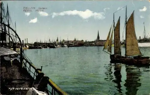 Ak Tallinn Reval Estland, Hafenansicht, Schiffe, Segelboote,  Architektur