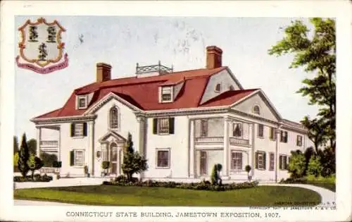 Ak Jamestown New York USA, Vorderansicht des Connecticut State Building, Jamestown Exposition 190