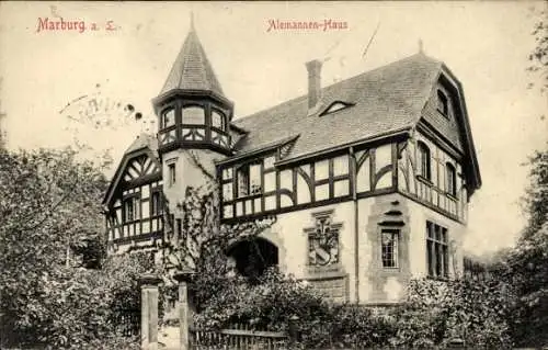 Ak Marburg an der Lahn, Alemannen-Haus, alte Architektur, Schwarz-Weiß-Bild