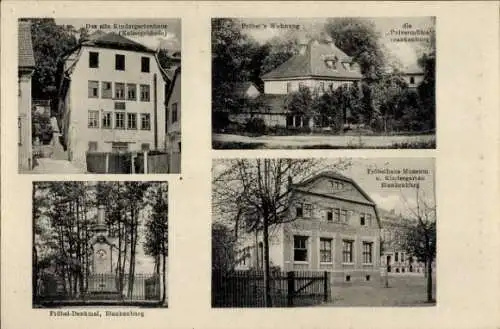 Ak Blankenburg am Harz, Das alte Kindergartenhaus, Fröbel's Wohnung, Fröbel-Denkmal, Fröbelhaus M