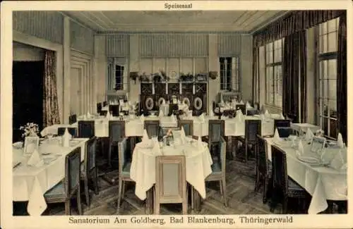 Ak Bad Blankenburg in Thüringen, Speisesaal, Sanatorium Am Goldberg, Thüringerwald, Tische mit we
