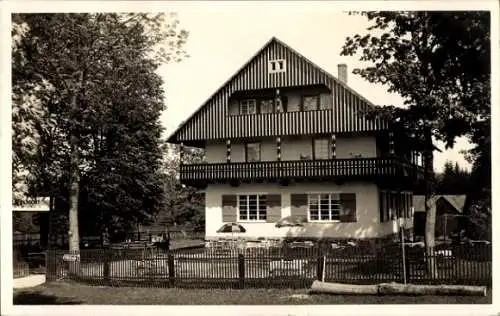 Ak Wurzbach in Thüringen, Fremdenheim und Gaststätte Heinrichsort, großes Gebäude, viele Bäume, G