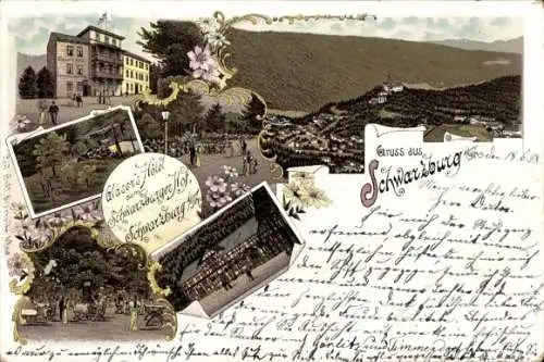 Ak Schwarzburg in Thüringen, Glaser's Hotel, Schwarzburger Hof, Grünlandschaft,  , Blumen