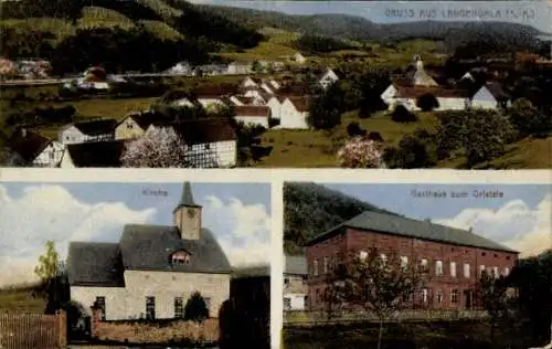 Ak Langenorla in Thüringen, Landschaftsaufnahme, Kirche, Gasthaus zum Oriatale