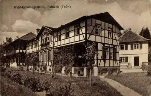 Ak Pößneck in Thüringen, Wald-Erholungsstätte, Fachwerkhaus, Gartenanlage