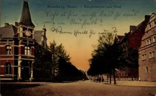Ak Nienburg an der Saale, Bürgerschule und Post